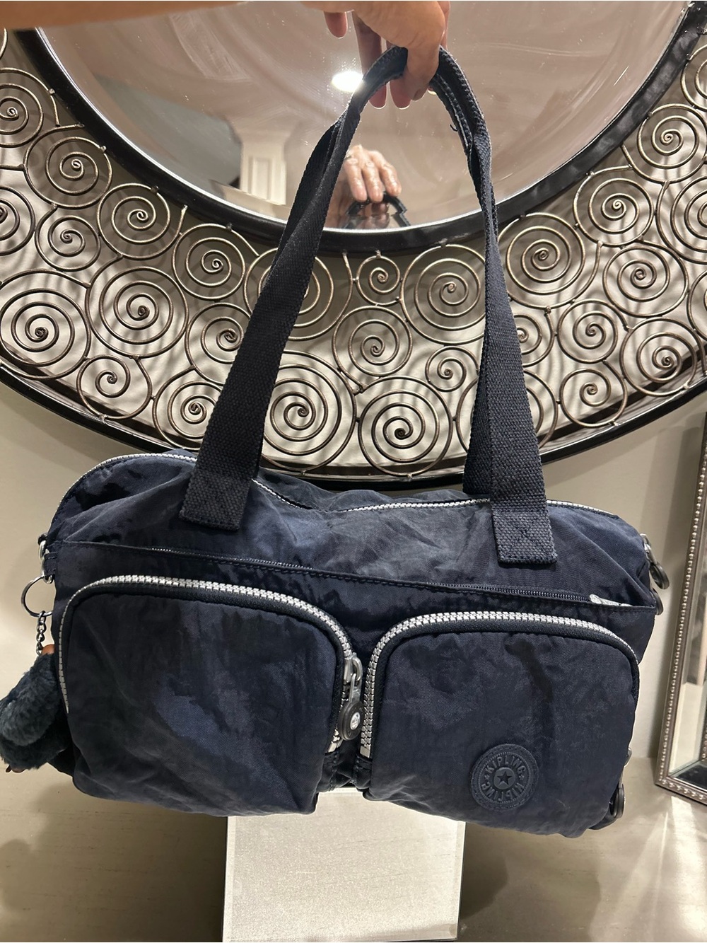 Kipling Navy Blue Nylon Duffel Tote with Dual Front Pockets